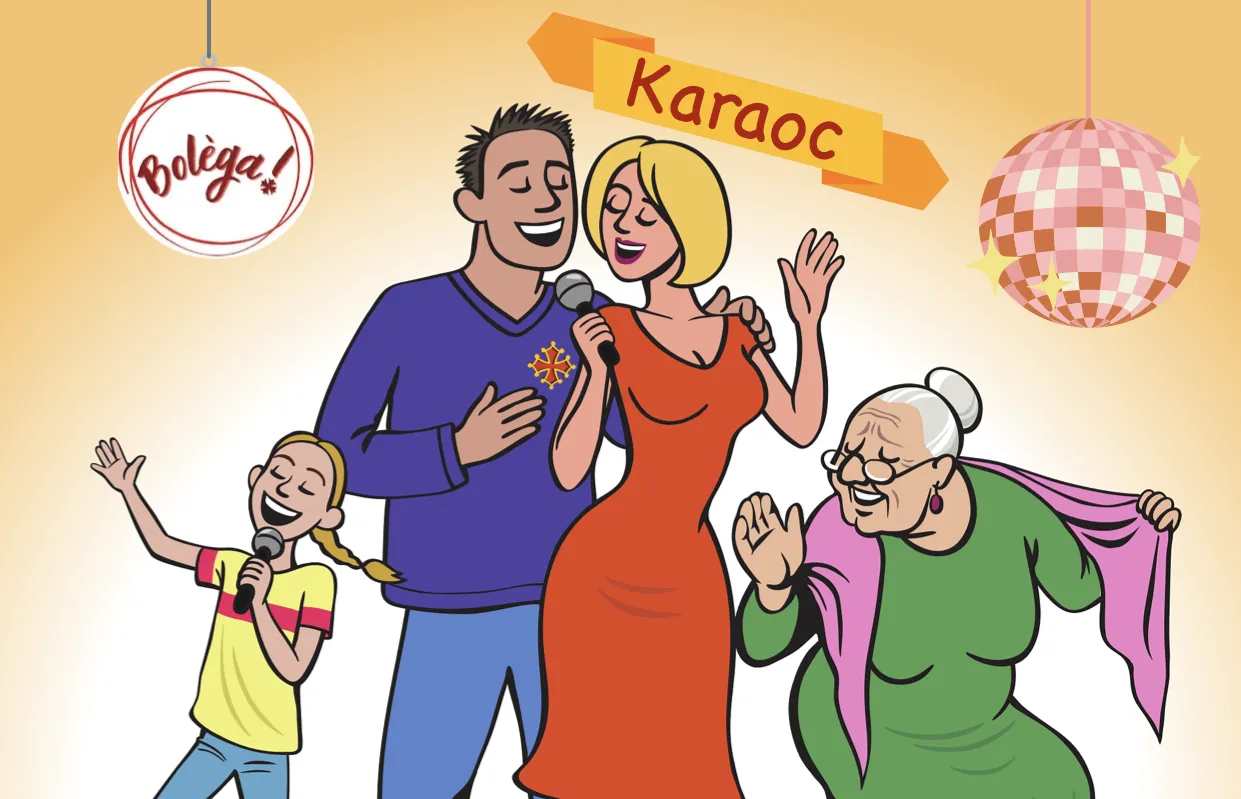 Cette illustration représente une famille qui chante en chœur.